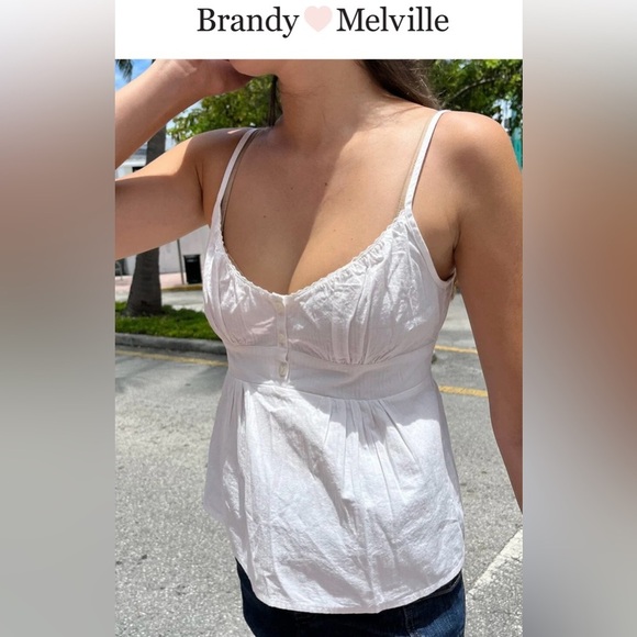 Brandy Melville Tiffany White Adjustable Spaghetti Strap Cotton Tank Top, NWT - Picture 3 of 9
